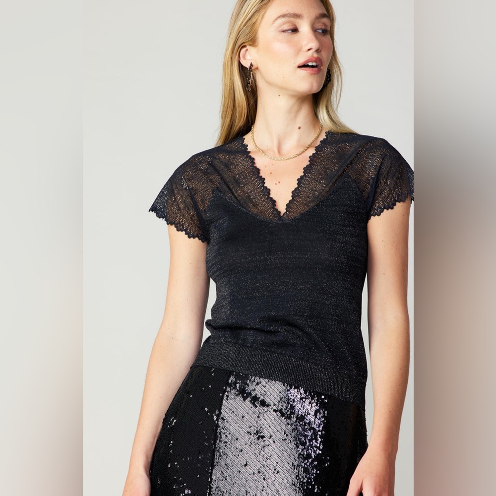 NWT Current Air Black Silver Lace Metallic Sweater Cami Tank Top Delicate